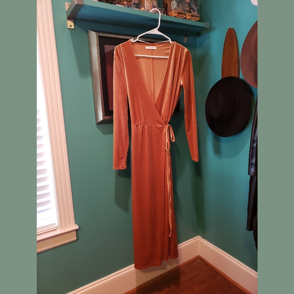 Long Sleeve Velvet Wrap Dress